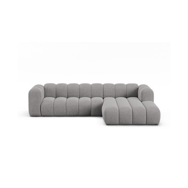 Pilkos spalvos kampinė sofa iš šenilinio audinio (su dešiniuoju kampu/su gultu) Lupine – Micadoni 