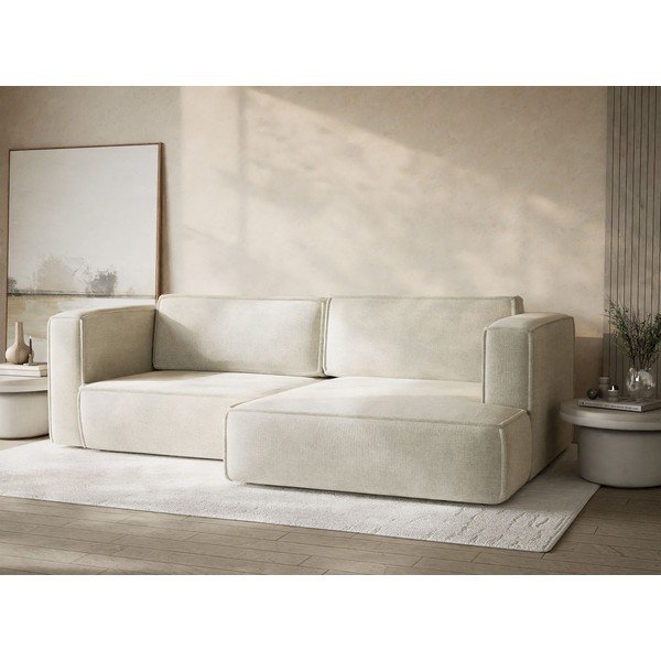 Kreminės spalvos sulankstoma/su sandėliavimo vieta kampinė sofa iš šenilinio audinio (su dešiniuoju kampu/su gultu) Velto – Maison de Rêve-image-4