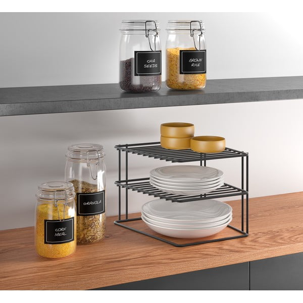 Juodos spalvos iš nerūdijančio plieno papildoma virtuvės lentyna 25x25 cm Palio – Metaltex-image-1