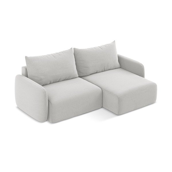 Šviesiai pilkos spalvos sulankstoma/su sandėliavimo vieta kampinė sofa iš velveto (su dešiniuoju kampu/su gultu) Kalena – Makamii-image-3