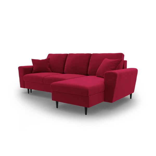 Raudonos spalvos iš velveto sulankstoma/su sandėliavimo vieta kampinė sofa Kyoto – Cosmopolitan Design-image-4
