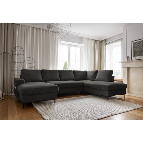 Iš kordinio velveto sulankstoma kampinė sofa tamsiai pilkos spalvos (su dešiniuoju kampu) Lofty Lilly – Miuform-image-3