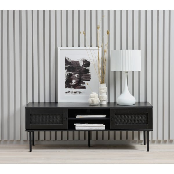 Juodos spalvos ąžuolinis TV staliukas 120x43 cm Pensacola - Unique Furniture-image-1