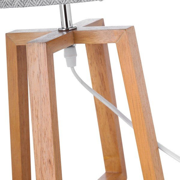 Iš medienos masyvo stalinis šviestuvas pilkos spalvos/rudos spalvos su tekstiliniu gaubtu (aukštis 44 cm) – Casa Selección-image-3