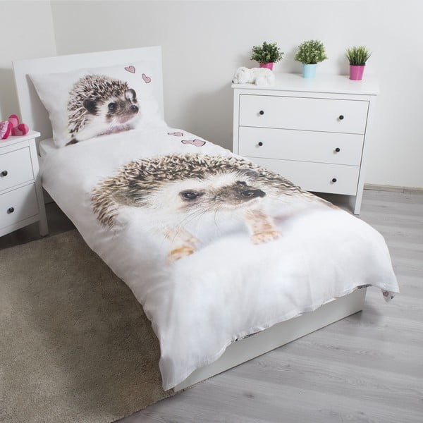 Baltos spalvos/rudos spalvos iš medvilnės viengulė vaikiška patalynė 140x200 cm Hedgehog – Jerry Fabrics-image-1