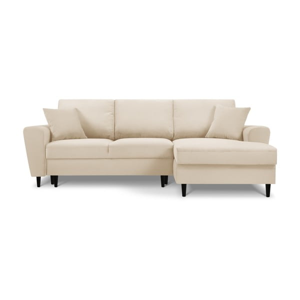 Smėlio spalvos iš kordinio velveto sulankstoma/su sandėliavimo vieta kampinė sofa (su dešiniuoju kampu/su gultu) Kyoto – Cosmopolitan Design