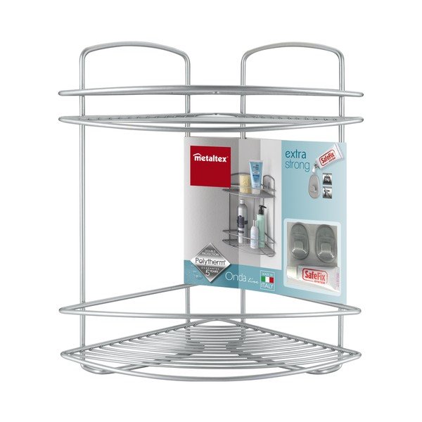 Vonios kambario dviejų aukštų kampinė lentyna Metaltex Onda Corner-image-1