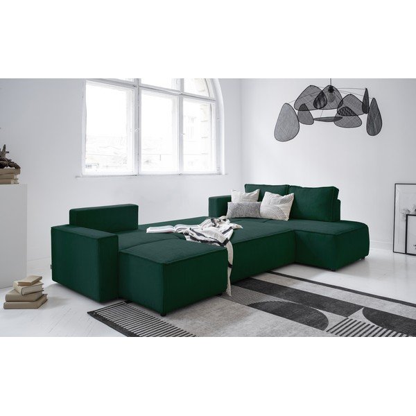 Iš kordinio velveto sulankstoma kampinė sofa tamsiai žalios spalvos (su dešiniuoju kampu/„U“ formos) Brave Dave – Miuform-image-3