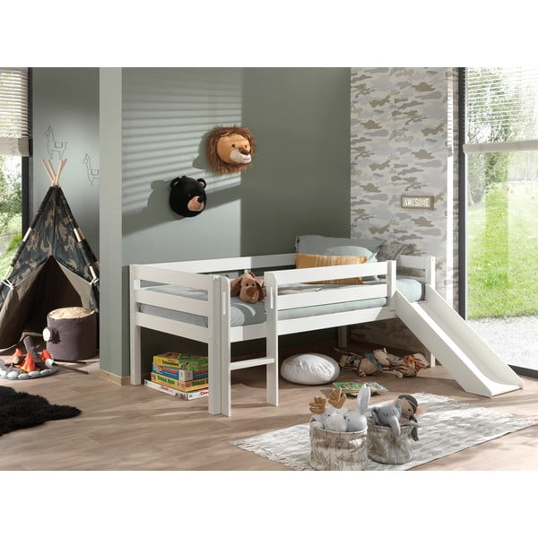 Balta paaukštinta vaikiška lova su čiuožykla Vipack Pino, 90 x 200 cm-image-1