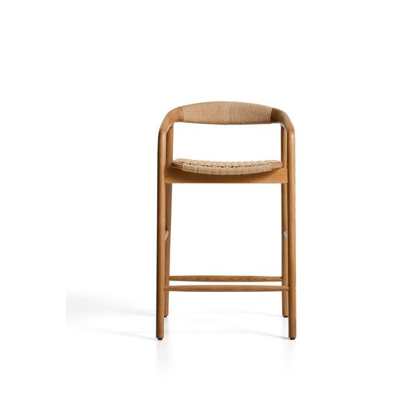 Natūralios spalvos iš ąžuolo masyvo baro taburetė su porankiais (sėdynės aukštis 65 cm) Derile – Kave Home-image-3