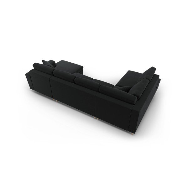 Juodos spalvos iš velveto sulankstoma/su sandėliavimo vieta kampinė sofa (su kairiuoju kampu/„U“ formos) Kyoto – Cosmopolitan Design-image-4