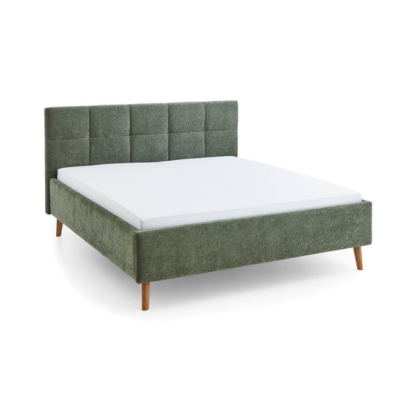 Khaki spalvos dvigulė lova audiniu dengta su sandėliavimo vieta su lovos grotelėmis 180x200 cm Nova – Meise Möbel