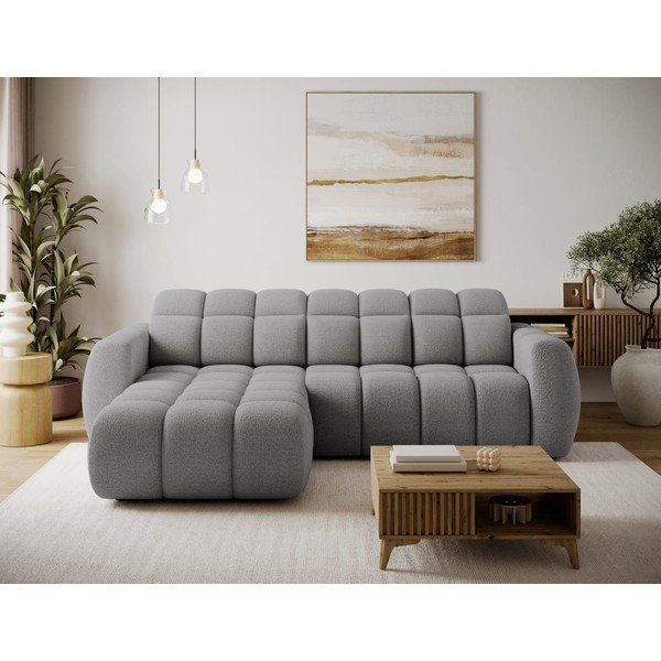 Pilkos spalvos kampinė sofa iš boucle (su kairiuoju kampu/su gultu) Fanito – ELTAP-image-1
