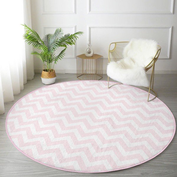 Skalbiamas/robotiniams dulkių siurbliams apvalios formos kilimas šviesiai rožinės spalvos ø 120 cm Comfort – Mila Home-image-4