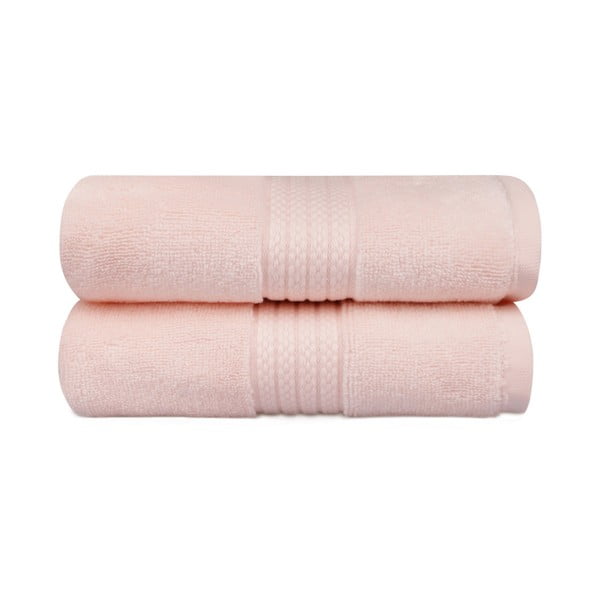 2 lašišų rožinės spalvos vonios rankšluosčių rinkinys "Mira", 90 x 50 cm