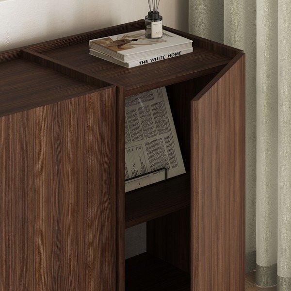 Tamsios natūralios spalvos šoninė spintelė iš riešutmedžio su anga laidams 180x80x45 cm Dorma – Kalune Design-image-3