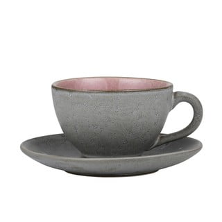 Pilkai rožinis molinis puodelis ir lėkštutė Bitz Premium, 220 ml