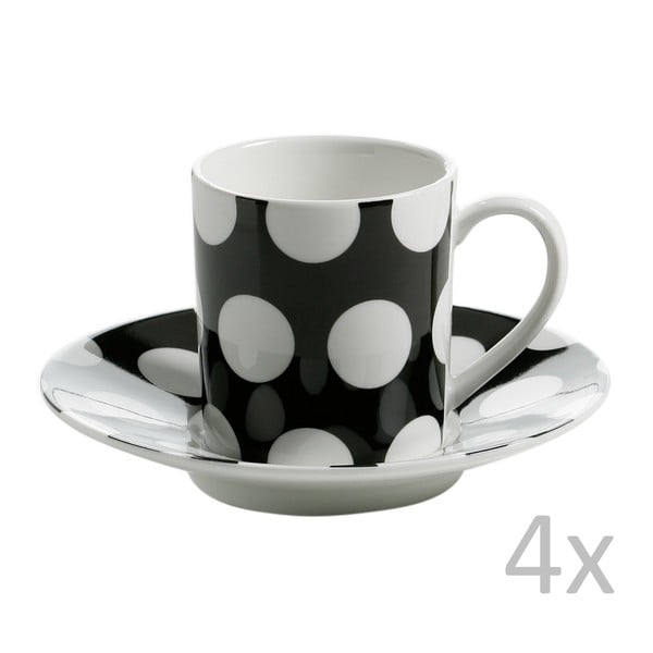 4 juodų puodelių ir lėkščių rinkinys "Maxwell & Williams Polka Dot