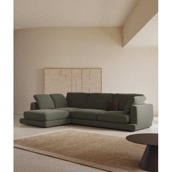 Tamsiai žalios spalvos kampinė sofa iš šenilinio audinio (su kairiuoju kampu/su gultu) Gala – Kave Home-image-1