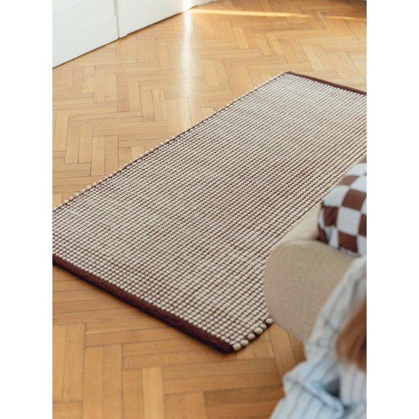 Rankų darbo bordo spalvos/natūralios spalvos iš vilnos kilimas 140x200 cm Talo – noo.ma-image-1