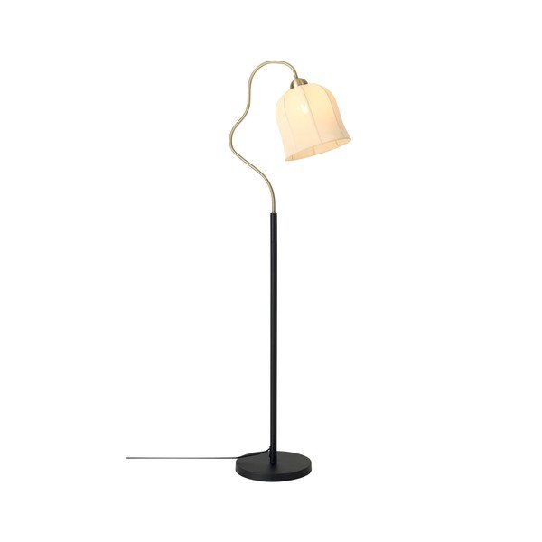 Baltos spalvos/juodos spalvos iš tekstilės pastatomas šviestuvas (aukštis 150 cm) Bell – Ellos Home