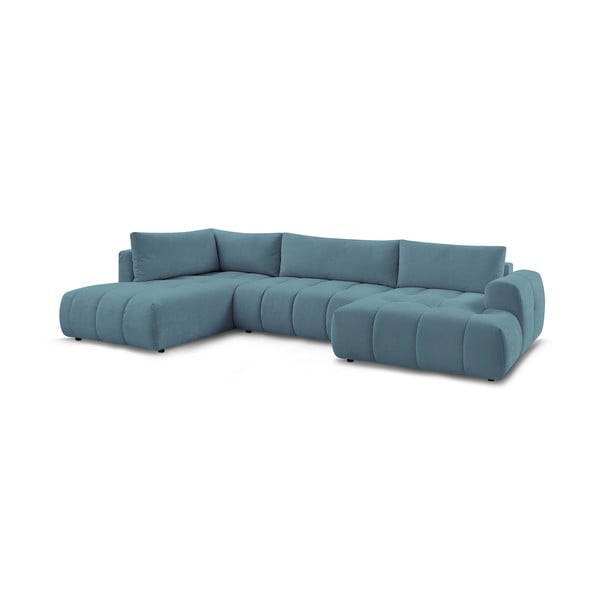 Mėlynos spalvos sulankstoma/su sandėliavimo vieta kampinė sofa (su kairiuoju kampu/„U“ formos) Fuji – Bobochic Paris-image-3