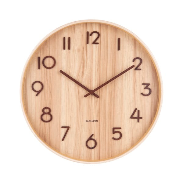 Šviesiai rudas "Karlsson Pure" didelis sieninis laikrodis iš liepų medienos, ø 60 cm