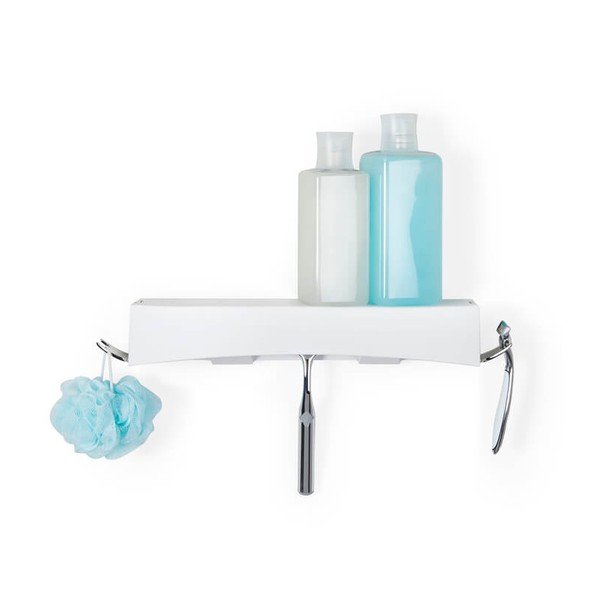 Baltos spalvos sieninė savaime besilaikanti lentyna Compactor Clever Flip Shower Shelf-image-4