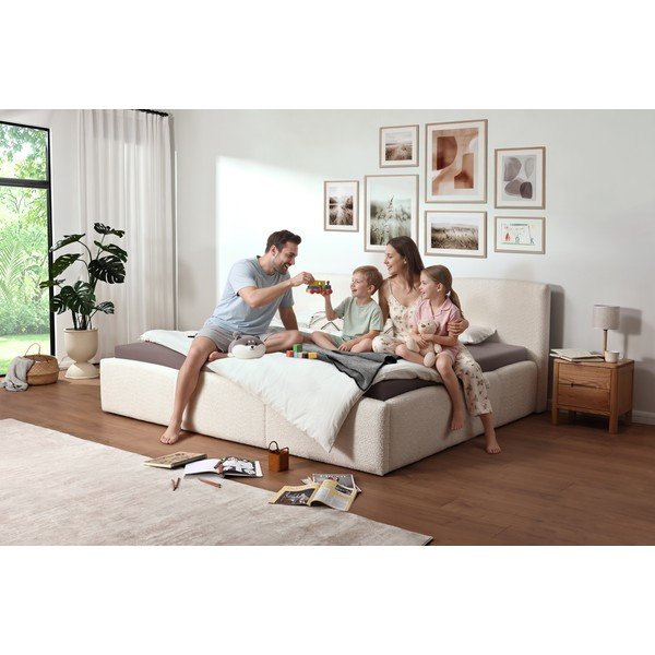 Dramblio kaulo spalvos dvigulė lova audiniu dengta be grotelių 200x240 cm Merida – Meise Möbel-image-2