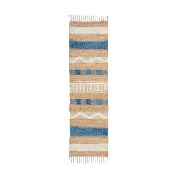 Rankų darbo iš džiuto mišinio kilimas mėlynos spalvos/natūralios spalvos 60x230 cm Medina Jute – Flair Rugs