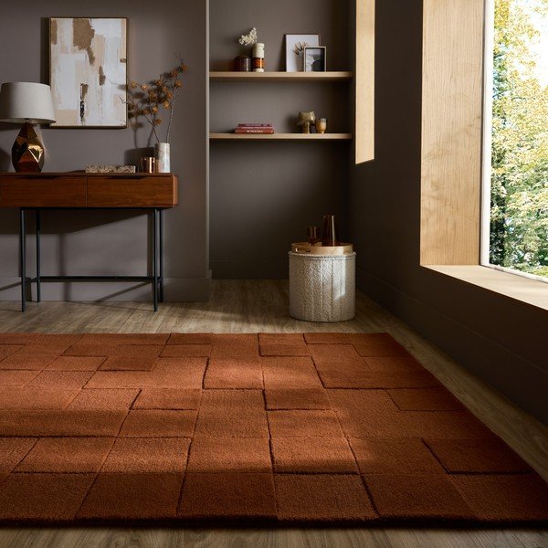 Rankų darbo terakotos spalvos iš vilnos kilimas 200x290 cm Checkerboard – Flair Rugs-image-1