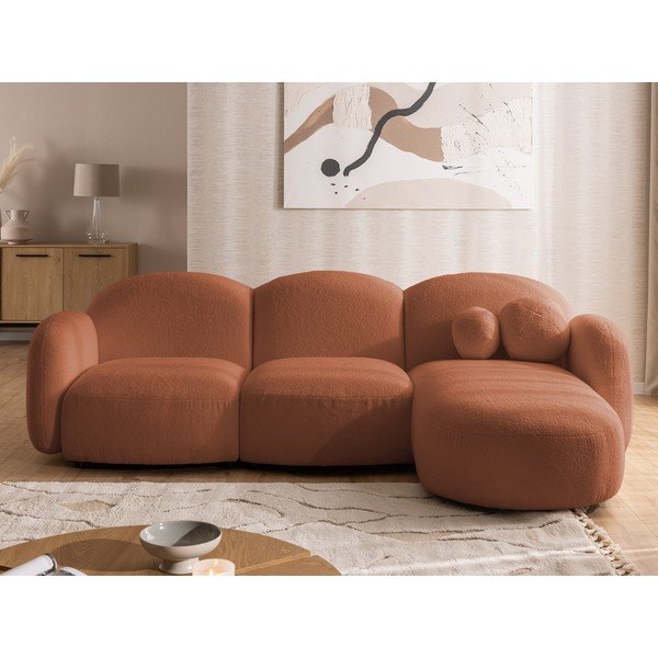 Terakotos spalvos kampinė sofa iš boucle (su dešiniuoju kampu/su gultu) Orbit – Ropez-image-1