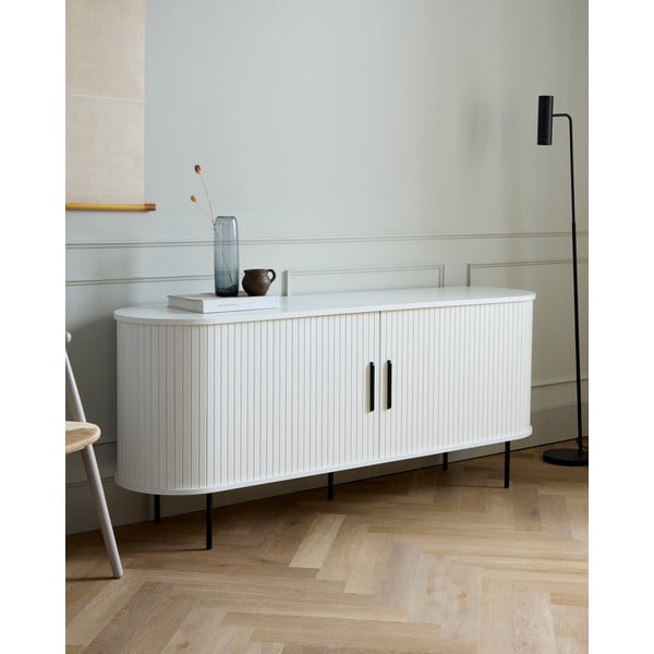 Šoninė spintelė baltos spalvos su stumdomomis durimis 180x76x45 cm Nola – Unique Furniture-image-1