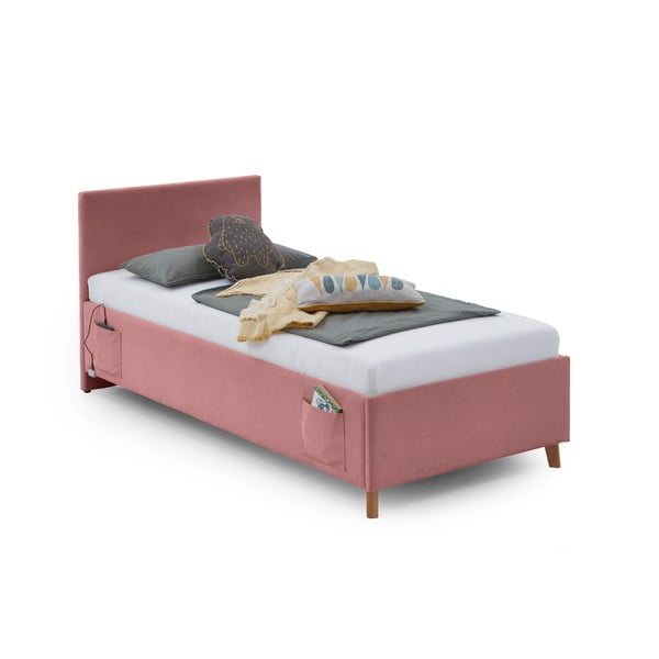 Rožinės spalvos iš audinio vaikiška lova su sandėliavimo vieta su lovos grotelėmis 120x200 cm Cool – Meise Möbel-image-3