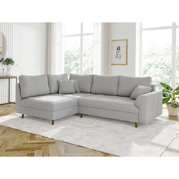 Pilkos spalvos iš kordinio velveto kampinė sofa (su kairiuoju kampu/„L“ formos) Ariella – Ropez-image-3