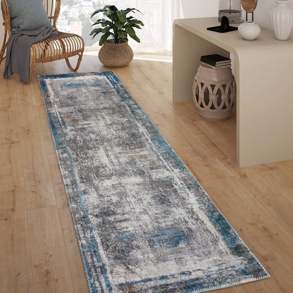 Skalbiamas mėlynos spalvos kilimas 80x300 cm Abstract Colors Blue – Vitaus-image-1