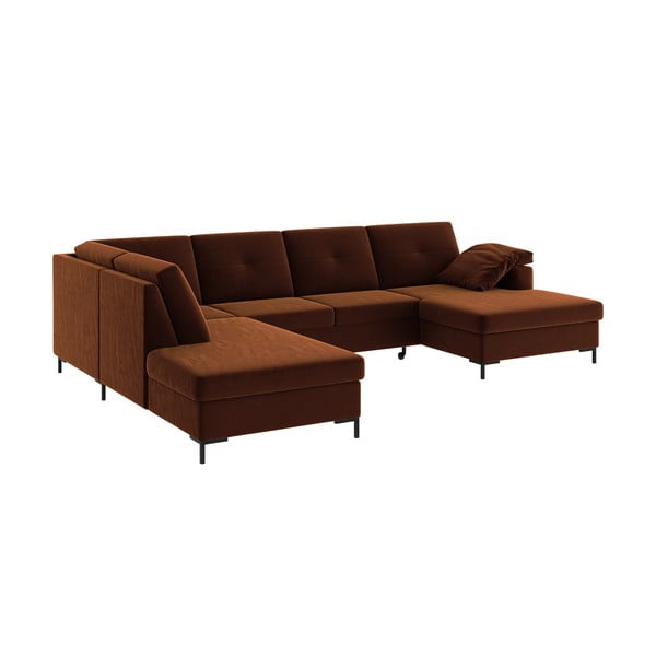 Tamsiai oranžinės spalvos aksominė U formos sofa-lova Ghado Moor, kairysis kampas-image-2