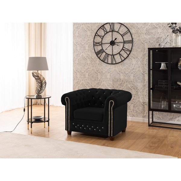 Juodos spalvos Chesterfield krėslas iš velveto York Blik – Ropez-image-3