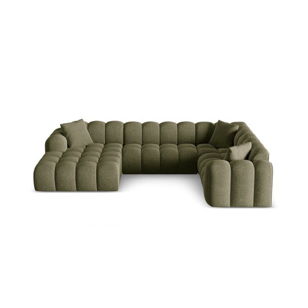 Žalios spalvos iš šenilinio audinio kampinė sofa (su dešiniuoju kampu/„U“ formos) Treno – Cosmopolitan Design