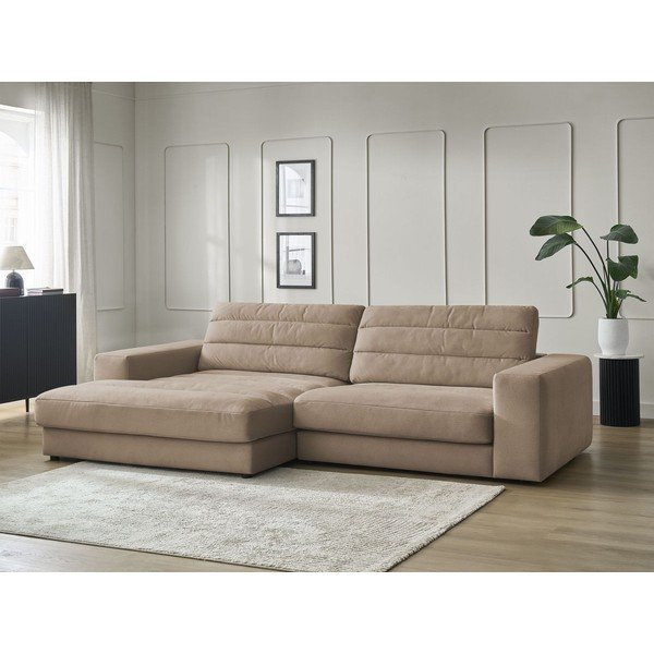 Taupe spalvos kampinė sofa iš velveto (su kairiuoju kampu/su gultu) Sierra – Bobochic Paris-image-1