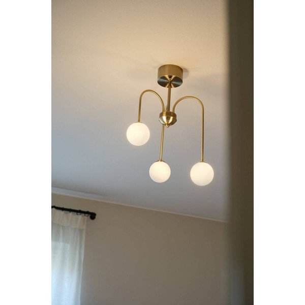 Baltos spalvos/žalvario spalvos lubinis šviestuvas iš opalinio stiklo su pritemdymo funkcija ø 42 cm Marne – Jotex-image-1