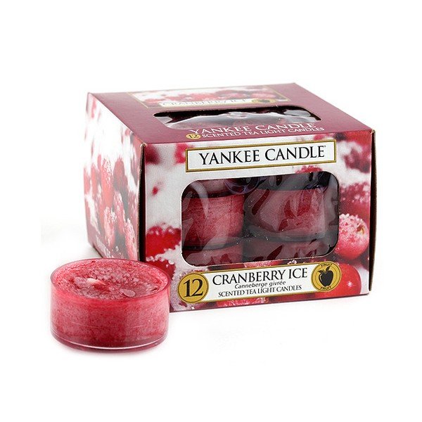 12 "Yankee Candle" ledo spanguolių kvapo žvakių rinkinys, degimo trukmė 4 - 6 val.