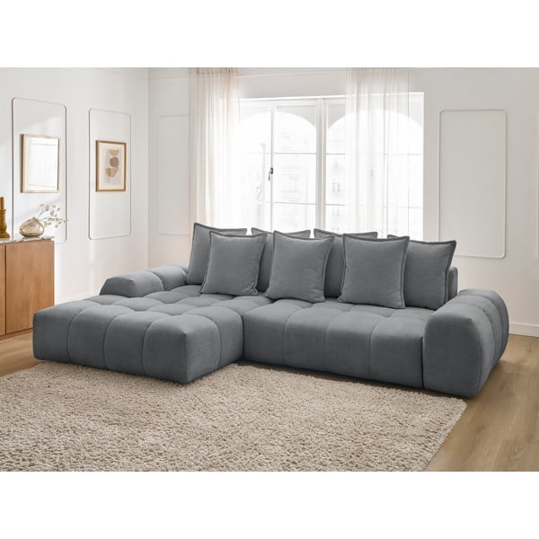 Tamsiai pilkos spalvos iš šenilinio audinio sulankstoma/su sandėliavimo vieta kampinė sofa (su kairiuoju kampu/su gultu) Everest – Bobochic Paris-image-1