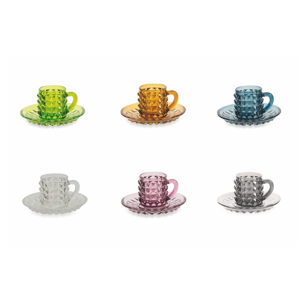 6 spalvotų kavos puodelių su lėkštutėmis rinkinys Villa d´Este Diamond