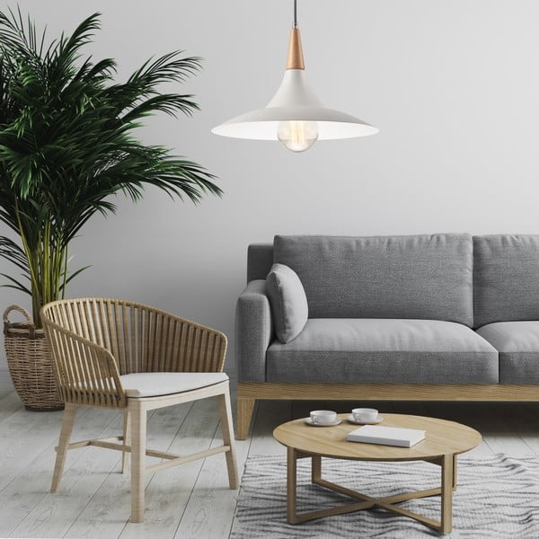 Kabantis šviestuvas baltos spalvos ø 30 cm su metaliniu gaubtu Ufo – LAMKUR-image-1