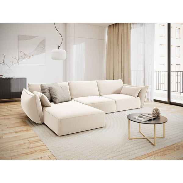 Smėlio spalvos iš velveto kampinė sofa (su kairiuoju kampu/su gultu) Vanda – Mazzini Sofas-image-1