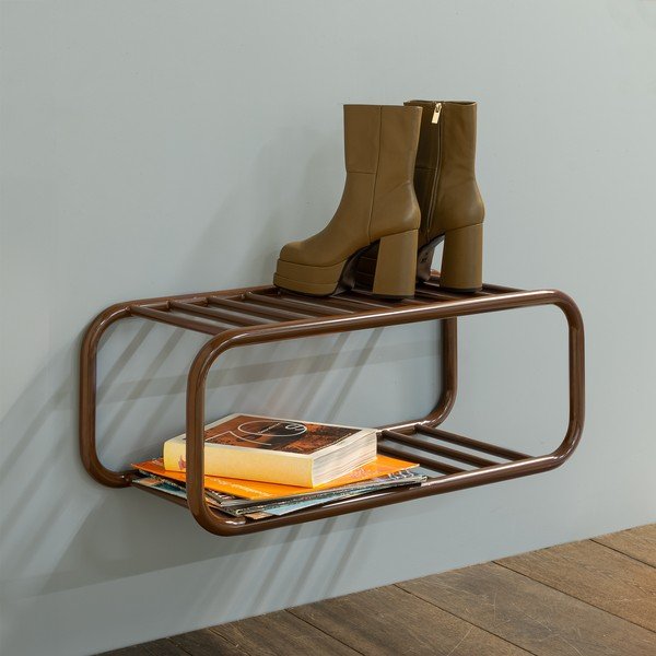 Tamsiai rudos spalvos iš metalo pakabinama spintelė batams 72x28x35 cm Retro – Spinder Design-image-4