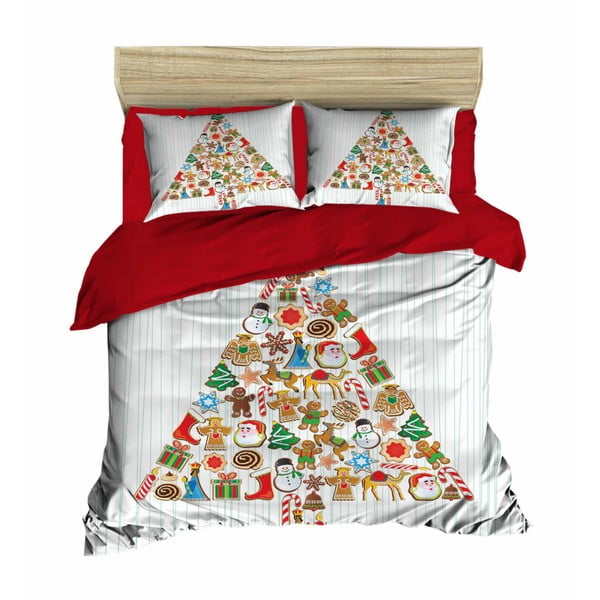 Dvigulės lovos patalynės ir paklodžių rinkinys Kalėdų eglutė, 200 x 220 cm