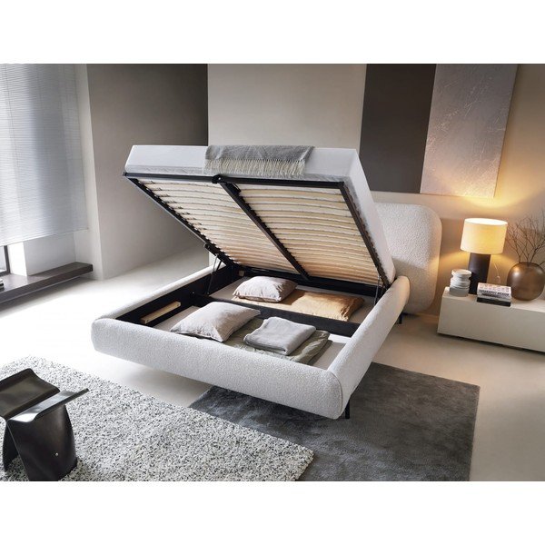 Smėlio spalvos dvigulė lova dengta audiniu su sandėliavimo vieta su lovos grotelėmis 140x200 cm Pointt – ELTAP-image-2