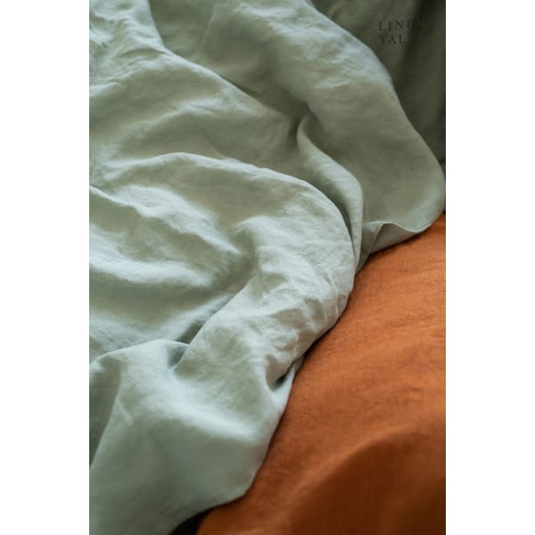 Šviesiai žalias lininiselastinė paklodė Linen Tales, 90 x 200 cm-image-2